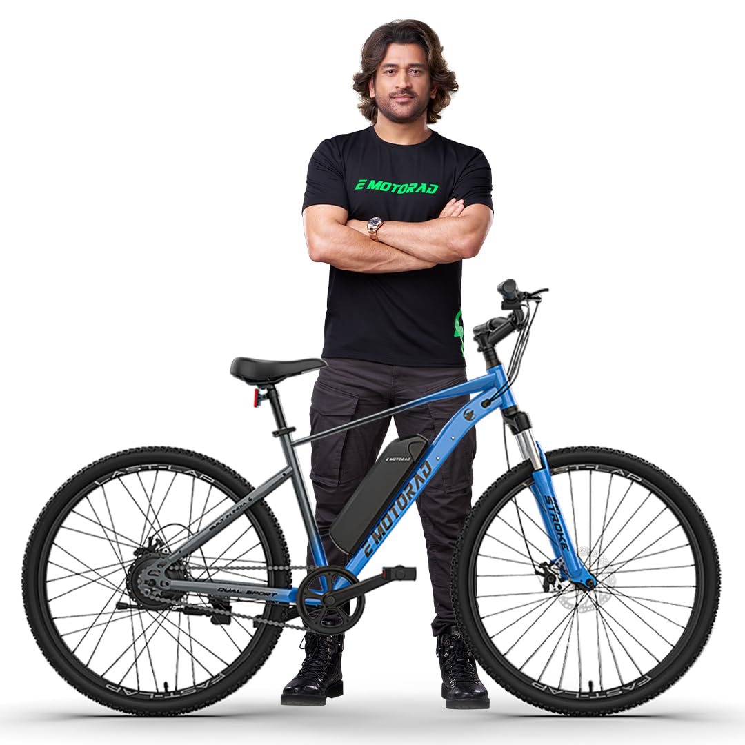 EMotorad X1 Mountain Electric Cycle with 7.65Ah Removable Battery, 27.5 Wheel Size, Front Suspension, 250W BLDC Motor, Quick Acceleration, 90% Assembled (Ocean Blue)