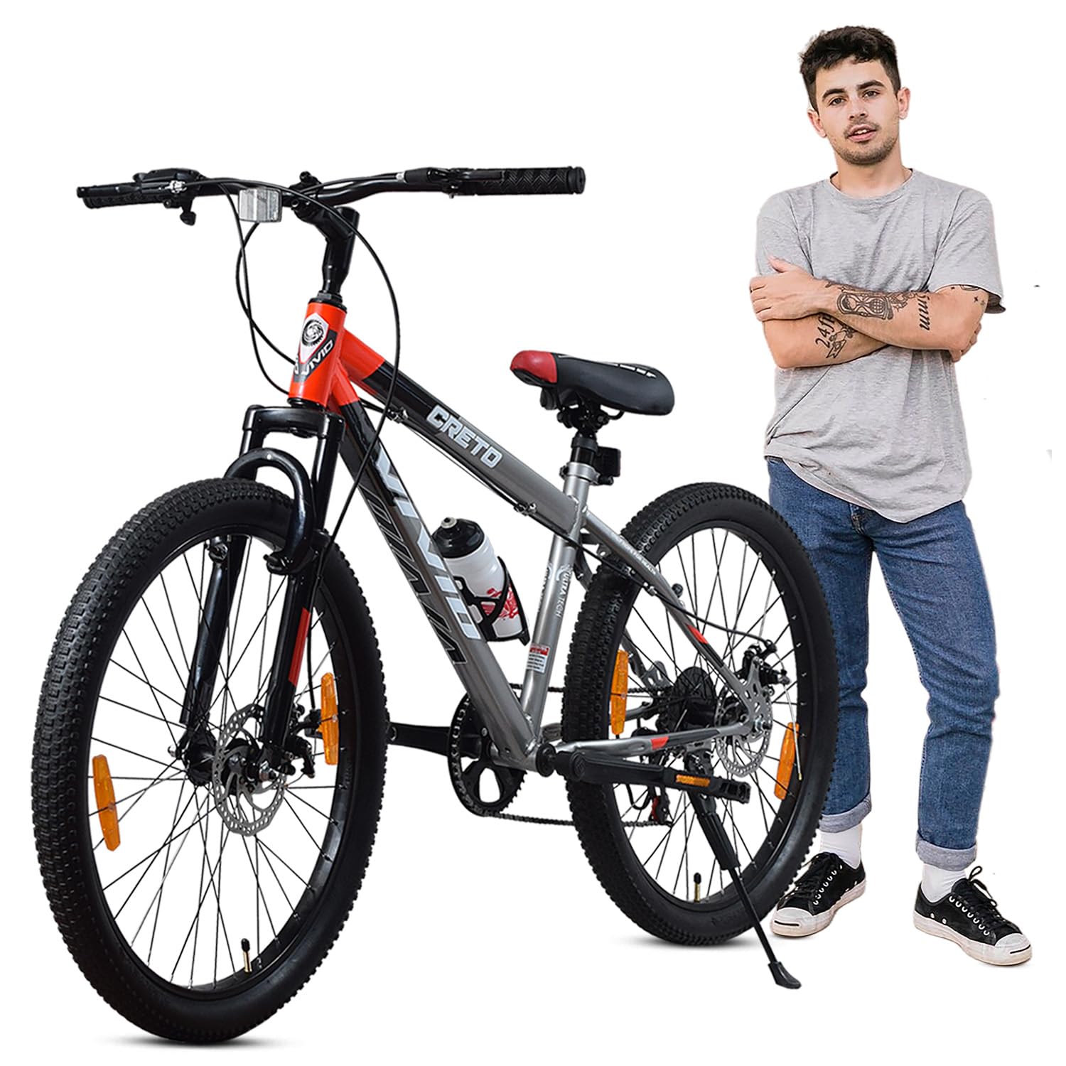 Leader Vivid Creto 24T Multispeed 7 Speed Cycle for Men with Front Suspension & Dual Disc Brakes |Gear Bicycle for Boys & Girls | Ideal for 9-13 Years (Frame: 16 Inches)