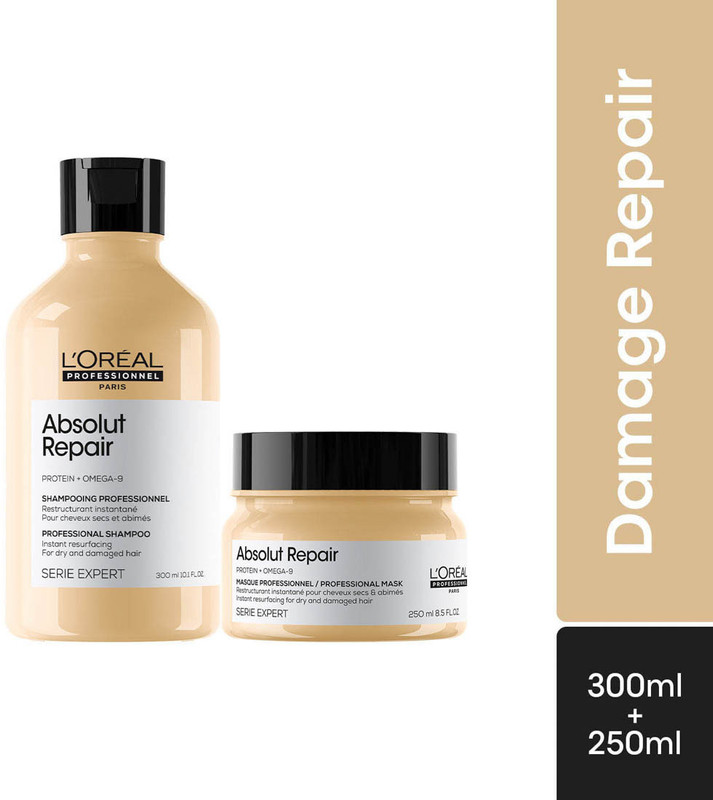 L'Oréal Professionnel Absolut Repair Shampoo 300ml + Masque 250gms | For Dry & Damaged Hair(2 Items in the set)